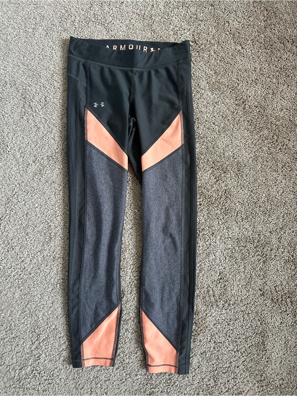 Under Armour Black Leggings with Rose Pink Logo Waistband